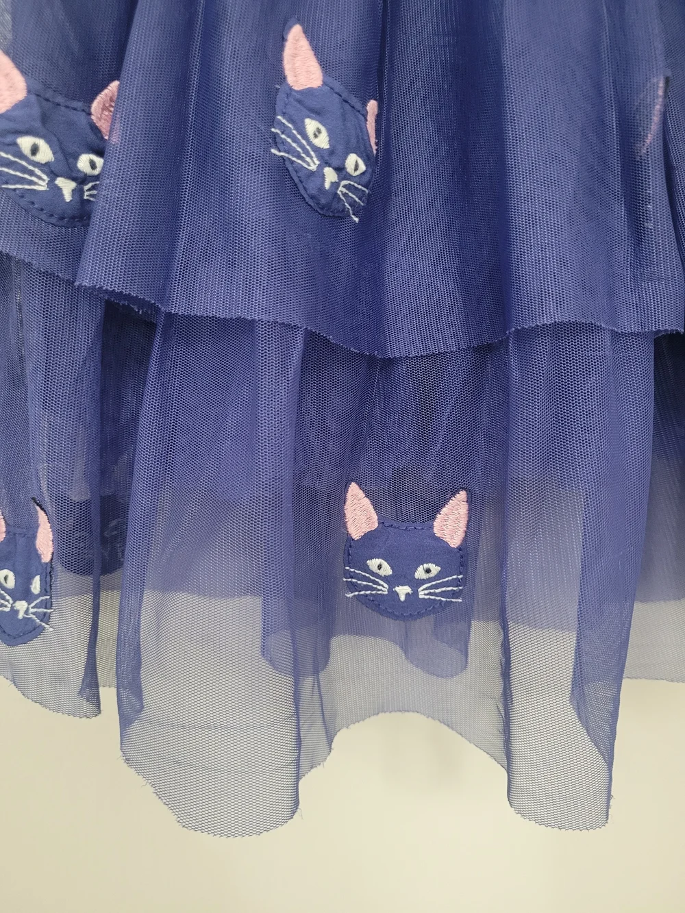 Mini Boden Navy Tiered Tulle Dress with Cat Appliqués